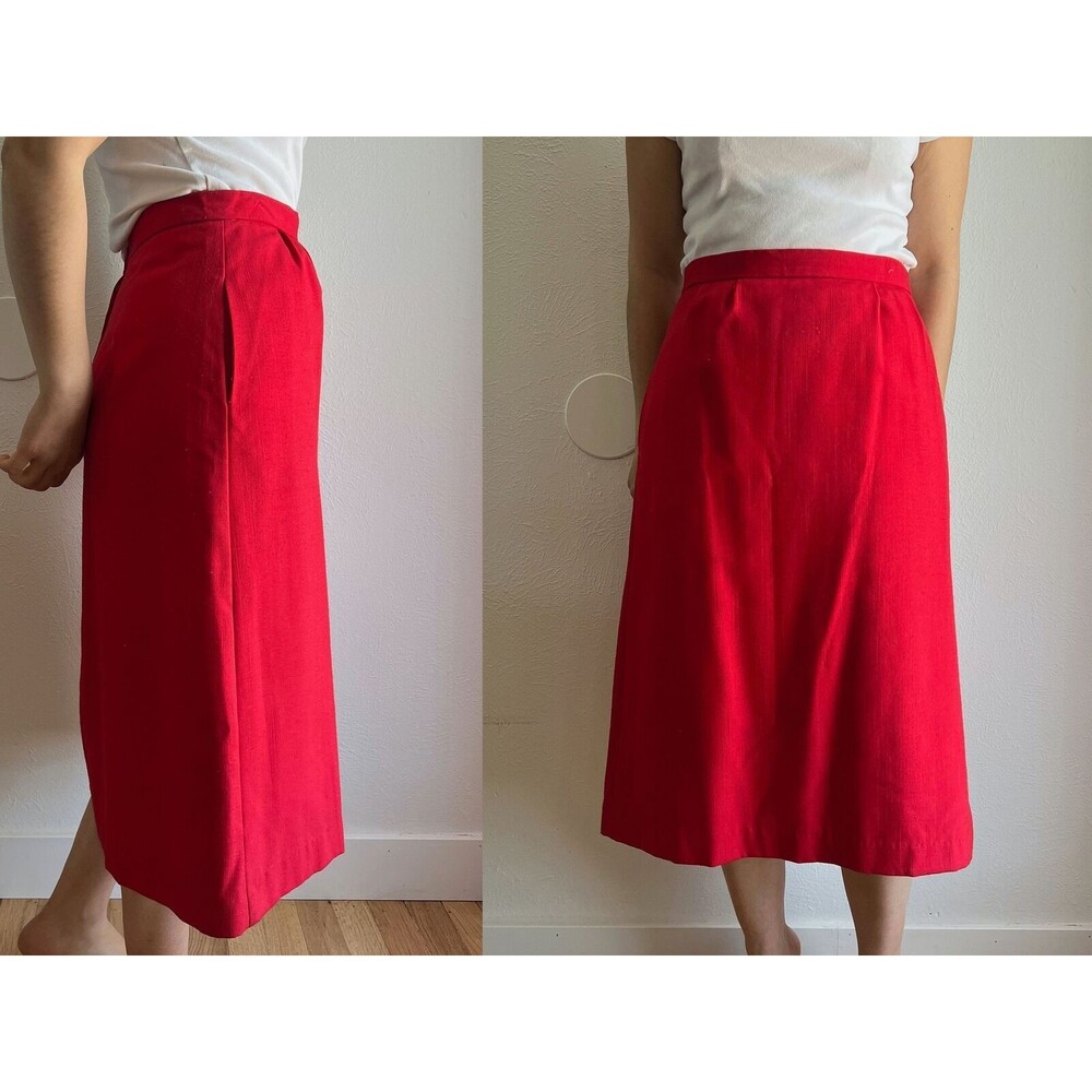 vtg 80s oscar de la renta red skirt blazer suit size 11/12‎ retro modest classic - Picture 2 of 10